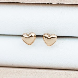 4mm gold plated dome puff heart stud earrings, heart earrings, tiny heart stud earrings, gold plated heart earrings, gold heart studs, E30
