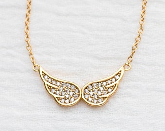 3 pack, white cubic zirconia angel wings necklace, 18k gold plated, bulk wholesale necklace, angel wings necklace gold, N8