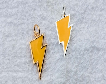 Lightning bolt yellow enamel charm, .925 sterling lightning bolt pendant, 18k gold plated lightning bolt pendant, CH63