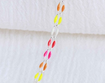 Enamel chain, silver plated, multi color chain, permanent jewelry bulk enamel chain, neon chain, pink yellow orange white chain, SP101