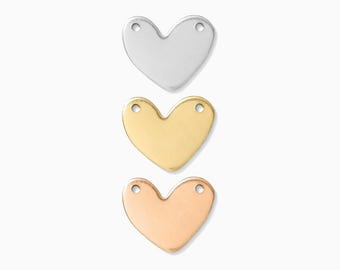 Heart blank with two holes, 11X13mm, 20 gauge, stamping blank, engraving blank, permanent jewelry charms, gold filled charms, B27