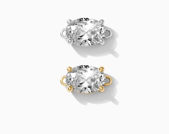 Oval solitaire CZ connector, sterling silver, 18k gold plated, bulk connectors, bracelet connector charm, permanent jewelry, CN79
