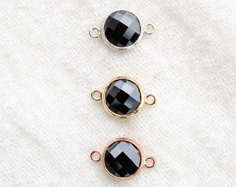 6mm onyx double sided checkerboard connector, 14k gold filled, silver, rose gold, bulk imitation onyx connector, permanent jewelry, CN275