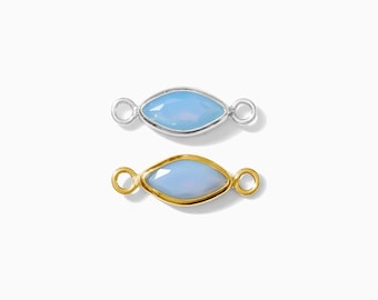Blue opal marquise connector 3x6mm synthetic, sterling silver, gold filled, imitation blue opal connector, permanent jewelry, CN319
