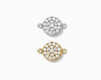pave disc connector, sterling silver, gold plated, cubic zirconia pave disc connector charm, sparkly connector, permanent jewelry, CN170