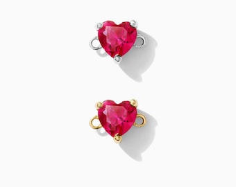 Red heart connector, sterling silver, gold plated, bulk connectors, heart bracelet connector charm, permanent jewelry, CN132