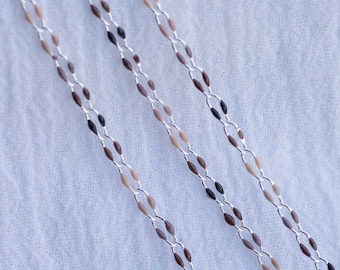 Neutrals enamel chain, silver plated, multi color chain, permanent jewelry bulk enamel chain, black brown tan nudes enamel chain, SP104