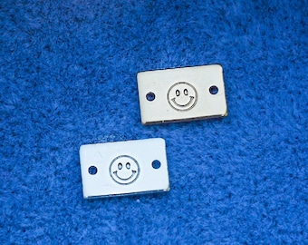 Smiley face mini stamped connector, gold filled, sterling silver, permanent bracelet connector, SCN508