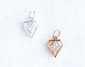 CZ bezel diamond charm, .925 sterling heart pendant, gold plated heart pendant, heart pendant, heart charm, CH125