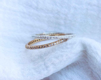 Sterling silver or gold plated cubic zirconia pave full band ring, pave stack ring, thin gold ring, thin stacking ring with crystals, R41