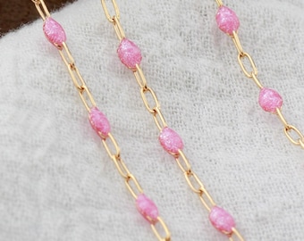 1.4mm longbox paperclip chain pink enamel, 14k gold filled, .925 sterling silver, permanent jewelry footage, wholesale chain, S103, G103