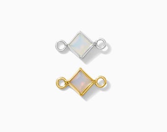 3mm white opal diamond-shaped connector synthetic, sterling silver, gold filled, imitation white opal connector, permanent jewelry, CN313