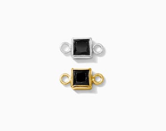 Black Onyx Square Bezel Connector3mm, gold filled, sterling silver, wholesale connector, bulk onyx connectors, permanent jewelry, CN312