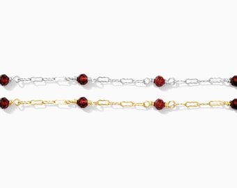 Genuine Red Garnet with gold filled sterling silver 1.5mm krinkle chain, 14k gold filled, permanent jewelry chain, wholesale chain, G96, S96