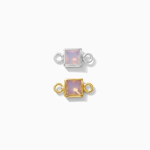 Pink opal square bezel connector 3mm synthetic, sterling silver, gold filled, imitation pink opal connector, permanent jewelry, CN310