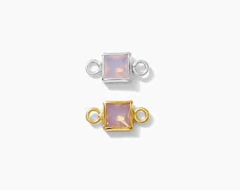 Pink opal square bezel connector 3mm synthetic, sterling silver, gold filled, imitation pink opal connector, permanent jewelry, CN310
