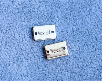 Angel wings mini stamped connector, gold filled, sterling silver, permanent bracelet connector, SCN508