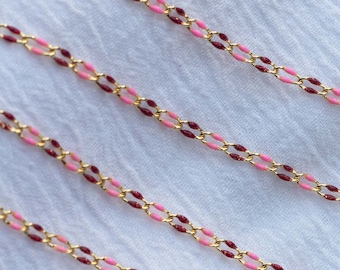 Red and pink enamel with glitter chain, multi color chain, jewelry bulk enamel chain, Valentine's Day enamel chain, gold plated chain, GP137