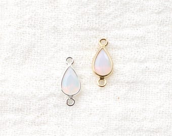 Teardrop white opal connector, 14k gold filled, sterling silver, CN400