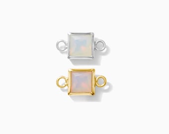 White Opal Square Bezel Connector 4mm, gold filled, sterling silver, wholesale connector, bulk opal connectors, permanent jewelry, CN321