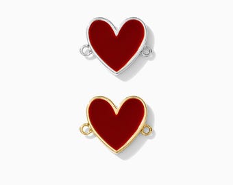 Red heart connector, sterling silver, gold plated, bulk connectors, heart bracelet connector charm, permanent jewelry, CN133