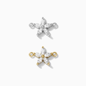 Marquise flower CZ connector, sterling silver, gold plated, cubic zirconia flower connector, sparkly connector, permanent jewelry, CN197