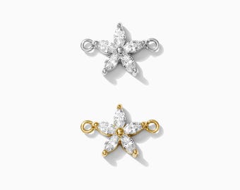 Marquise flower CZ connector, sterling silver, gold plated, cubic zirconia flower connector, sparkly connector, permanent jewelry, CN197