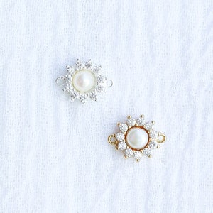 Zoetwaterwitte parel zirkonia verbindingsbedel, sterlingzilver, verguld, permanente sieraden, parelverbinding, CN203