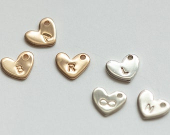 6x7mm tiny heart initial charm, gold filled, rose gold filled, sterling silver, permanent jewelry charms, wholesale bulk gold charms, CH02
