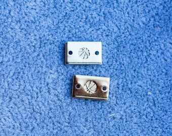 Basketball mini stamped connector, gold filled, sterling silver, permanent bracelet connector, SCN508