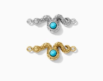 Snake genuine turquoise connector charm, sterling silver, gold plated, coastal cowgirl connector, western, permanent jewelry, CN158