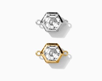 Cubic zirconia hexagon connector, sterling silver, 18k gold plated, bulk connectors, bracelet connector charm, permanent jewelry, CN102