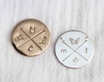 Criss cross custom stamped connector for necklace, gold filled, sterling silver, x necklace connector with custom letters or symbols, CN140