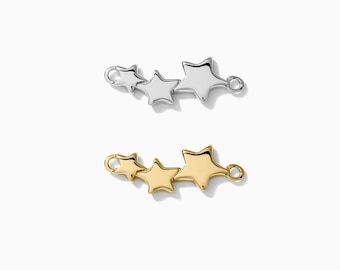 Graduating stars connector, sterling silver, 18k gold plated, bulk connectors, bracelet connector charm, permanent jewelry, CN176