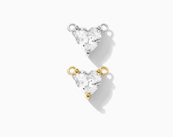 CZ heart connector for necklace, sterling silver, gold plated, bulk connectors, necklace connector charm, permanent jewelry, CN136