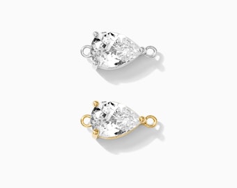 Teardrop solitaire CZ connector, sterling silver, 18k gold plated, bulk connectors, bracelet connector charm, permanent jewelry, CN78