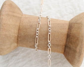 1.6mm patterned long and short mixed metal chain 1+3, 14k gold filled, silver, permanent jewelry chain, spooled chain, bulk, wholesale, M201