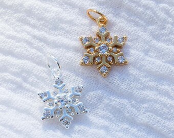 Snowflake charm pave cz, .925 sterling silver snowflake pendant, 18k gold plated snowflake pendant, Christmas theme charms, CH47