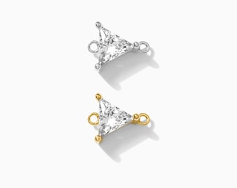 Trillion cut CZ connector charm, sterling silver, gold plated connector, cubic zirconia trillion cut, permanent jewelry connectors, CN178