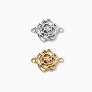 Rose connector charm for bracelets, sterling silver, gold plated, June birth flower charm, permanent jewelry supplies, bulk supplies, CN101