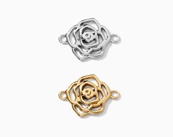 Rose connector charm for bracelets, sterling silver, gold plated, June birth flower charm, permanent jewelry supplies, bulk supplies, CN101