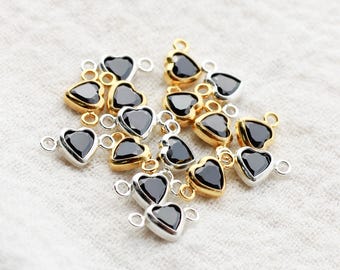 4mm Black Onyx Heart Bezel Connector, gold filled, sterling silver, wholesale connectors, onyx heart connectors, permanent jewelry, CN343