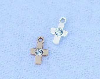 Gold filled cross CZ charm, sterling silver cross charm for permanent jewelry, tiny cross charm, bulk wholesale gold filled charms, CH107