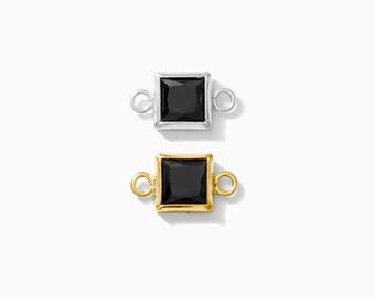 Black Onyx Square Bezel Connector 4mm, gold filled, sterling silver, wholesale connector, bulk onyx connectors, permanent jewelry, CN324
