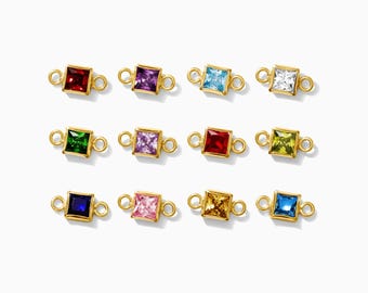 3mm Square Bezel Birthstone Connector, wholesale birthstone connector, bulk birthstone connectors, permanent jewelry, gold filled, CN304