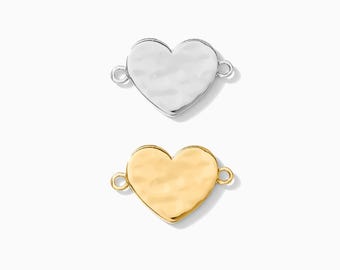 Hammered heart connector, sterling silver, gold plated, bulk connectors, heart bracelet connector charm, permanent jewelry, CN135
