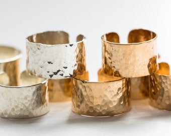 3 pack, 14k gold filled hammered cigar band ring, sterling silver hammered cigar band ring, open adjustable ring, bulk wholesale rings, R1