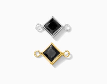 4mm Black Onyx Diamond Bezel Connector, gold filled, sterling silver, wholesale connector, bulk onyx connectors, permanent jewelry, CN328