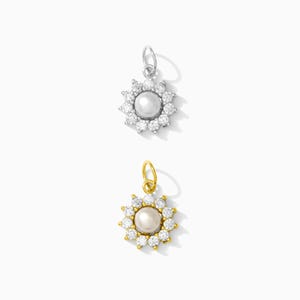 Freshwater white pearl potato shape cz charm, .925 sterling pendant, gold plated pendant, pendant, charm, CH122
