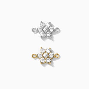 Flower sterling silver connector, cubic zirconia flower connector, sparkly bracelet connector charm, permanent jewelry, CN69